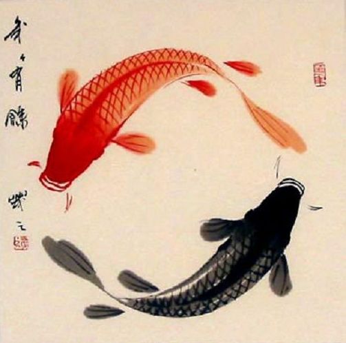 nn, goldfish ying and yang, Japanese watercolor,